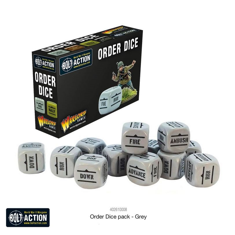 Bolt Action Order Dice - Grey (12) - Wargames Warehouse