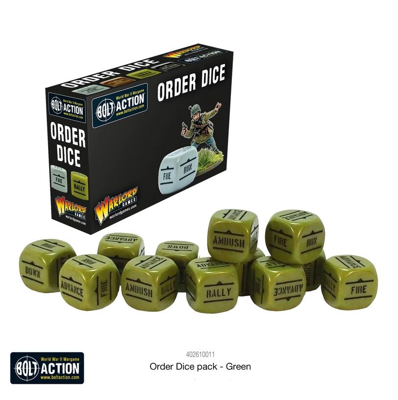 Bolt Action Order Dice - Green (12) - Wargames Warehouse